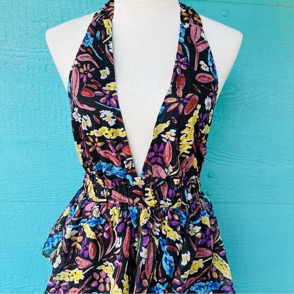 MEET ME IN SANTORINI FLORAL HALTER TIERED RUFFLE FOREST FAIRY MAXI DRESS SIZE XS - Picture 11 of 15